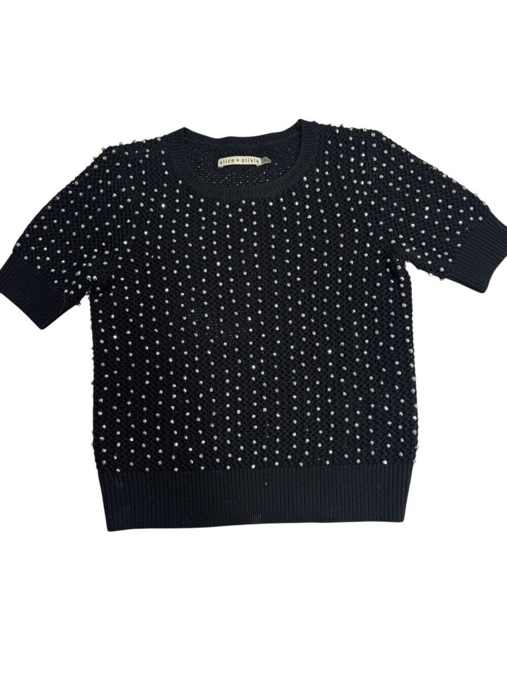 Alice + Olivia Black Embellished Short-Sleeve Wool Sweater – XS